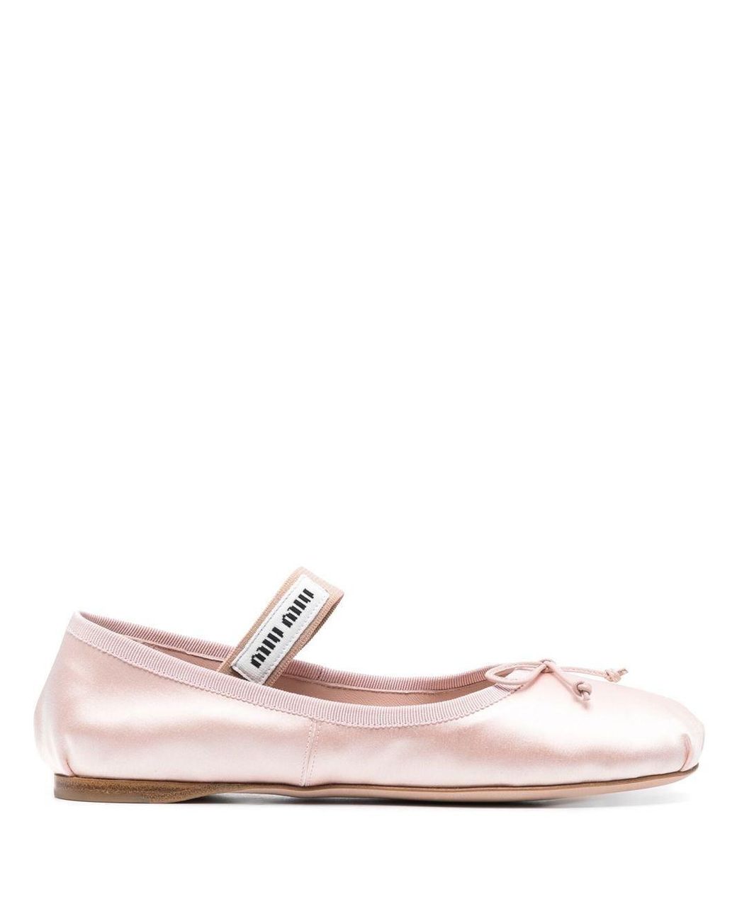 Miu Miu Leather Logo Strap Ballet Flats in Pink | Lyst UK