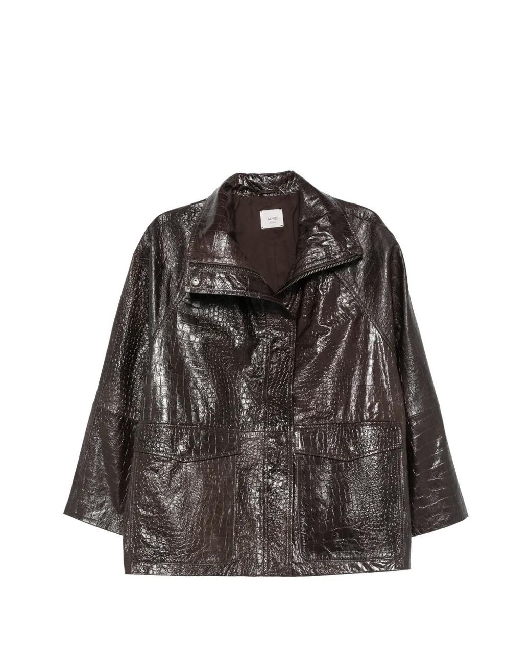 Alysi Black Croc-Effect Leather Jacket