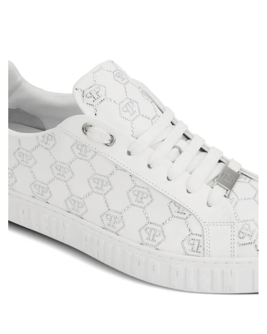 Philipp Plein White Carson Monogram Strass Low-Top Sneakers