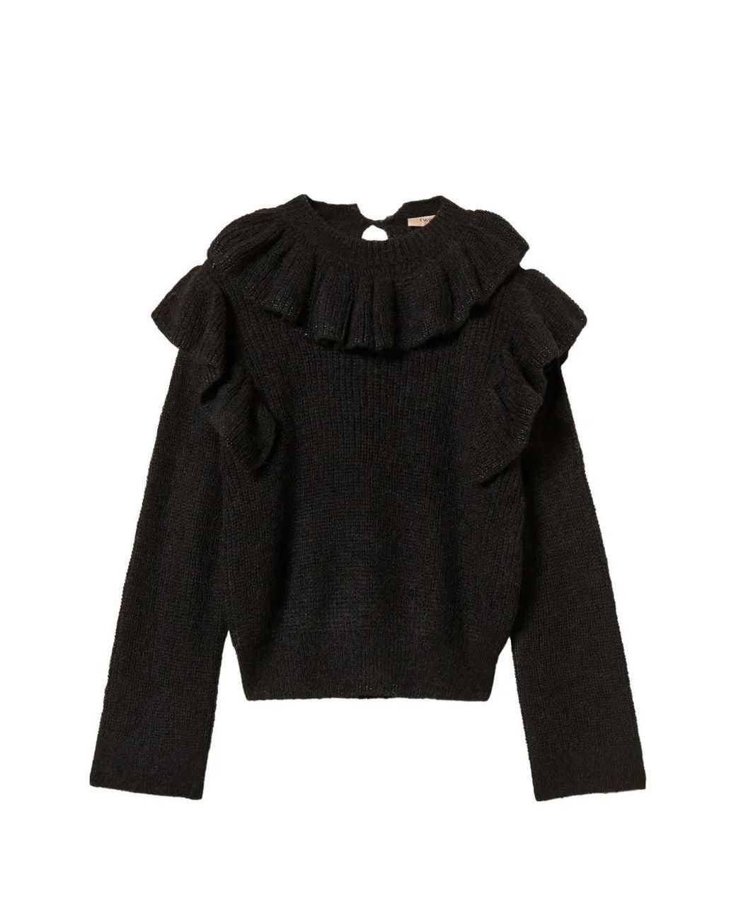 Twinset Black Jumper With Lurex Yarn And Ruffles