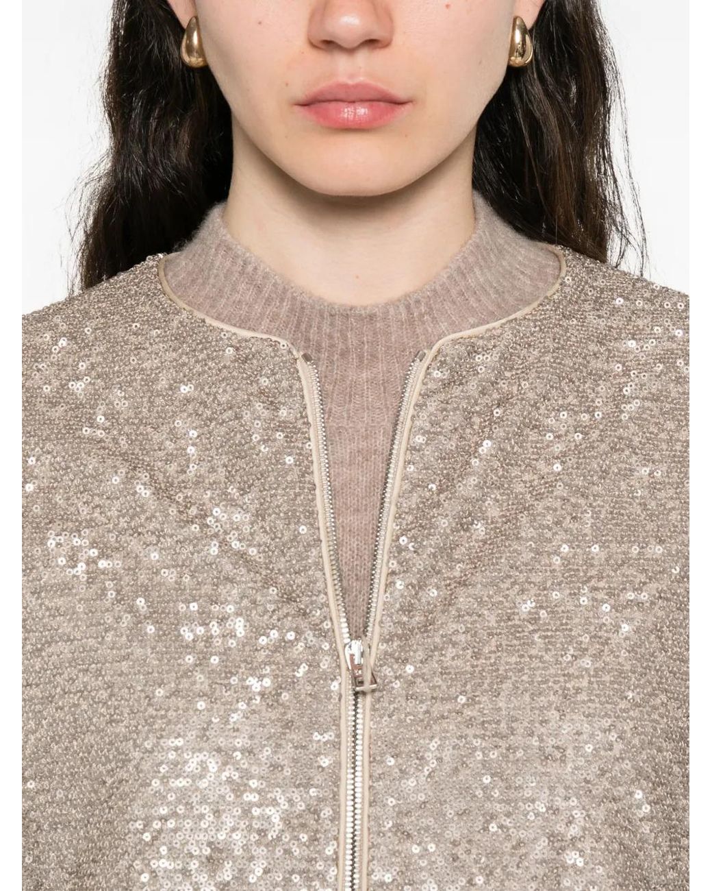 Herno White Sequinned Zip-Up Jacket