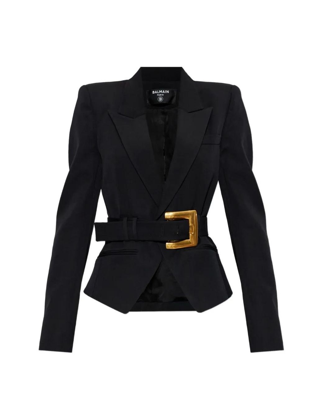 Balmain Black Blazer En Laine À Taille Ceinturée