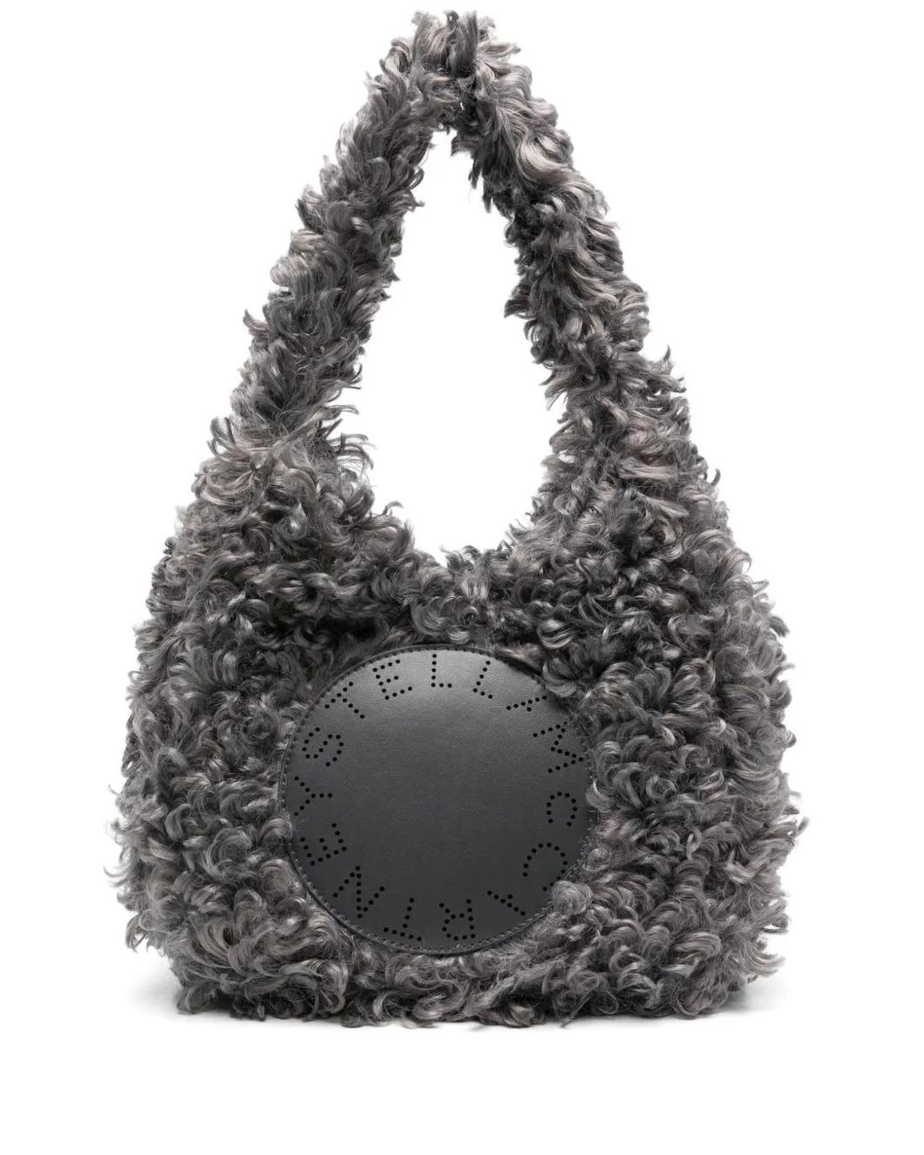 Stella McCartney Gray Small Logo-Patch Faux-Shearling Tote Bag