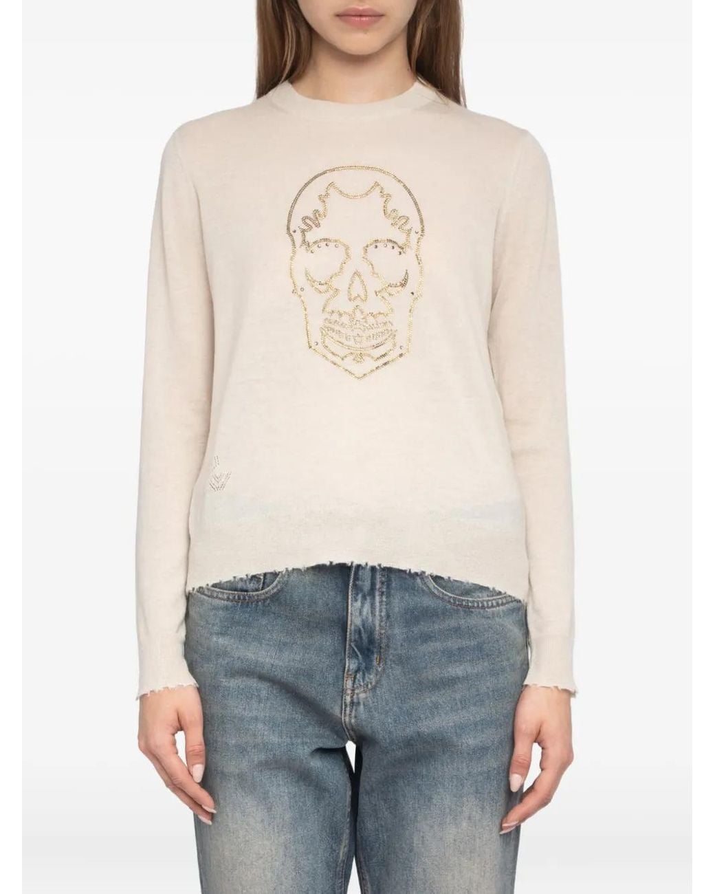 Zadig & Voltaire White Skull-Embellished Cashmere Sweater