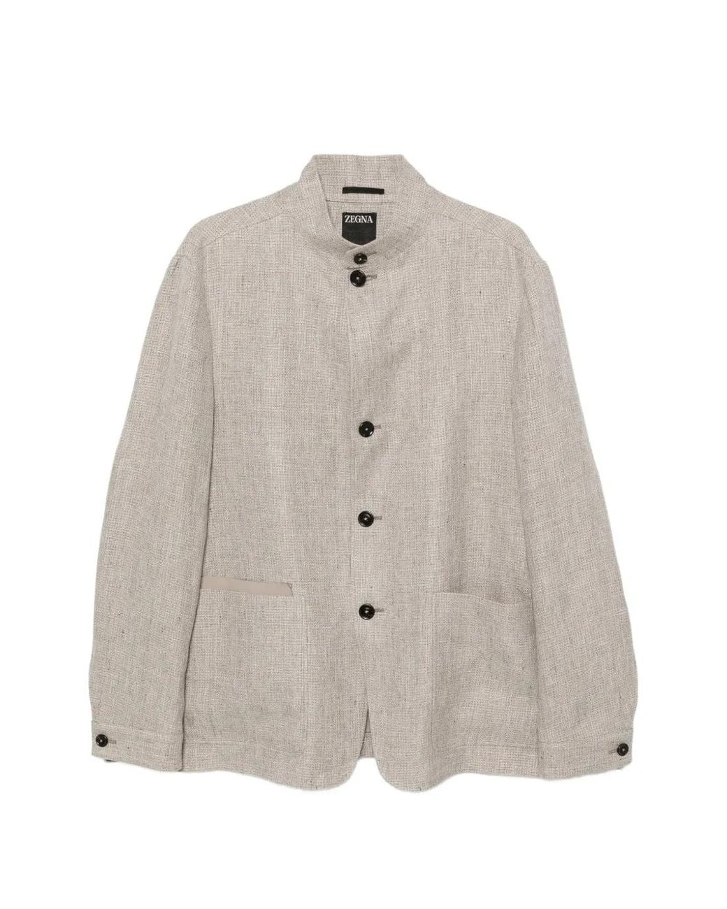 Zegna White Button-Up Linen Jacket for men