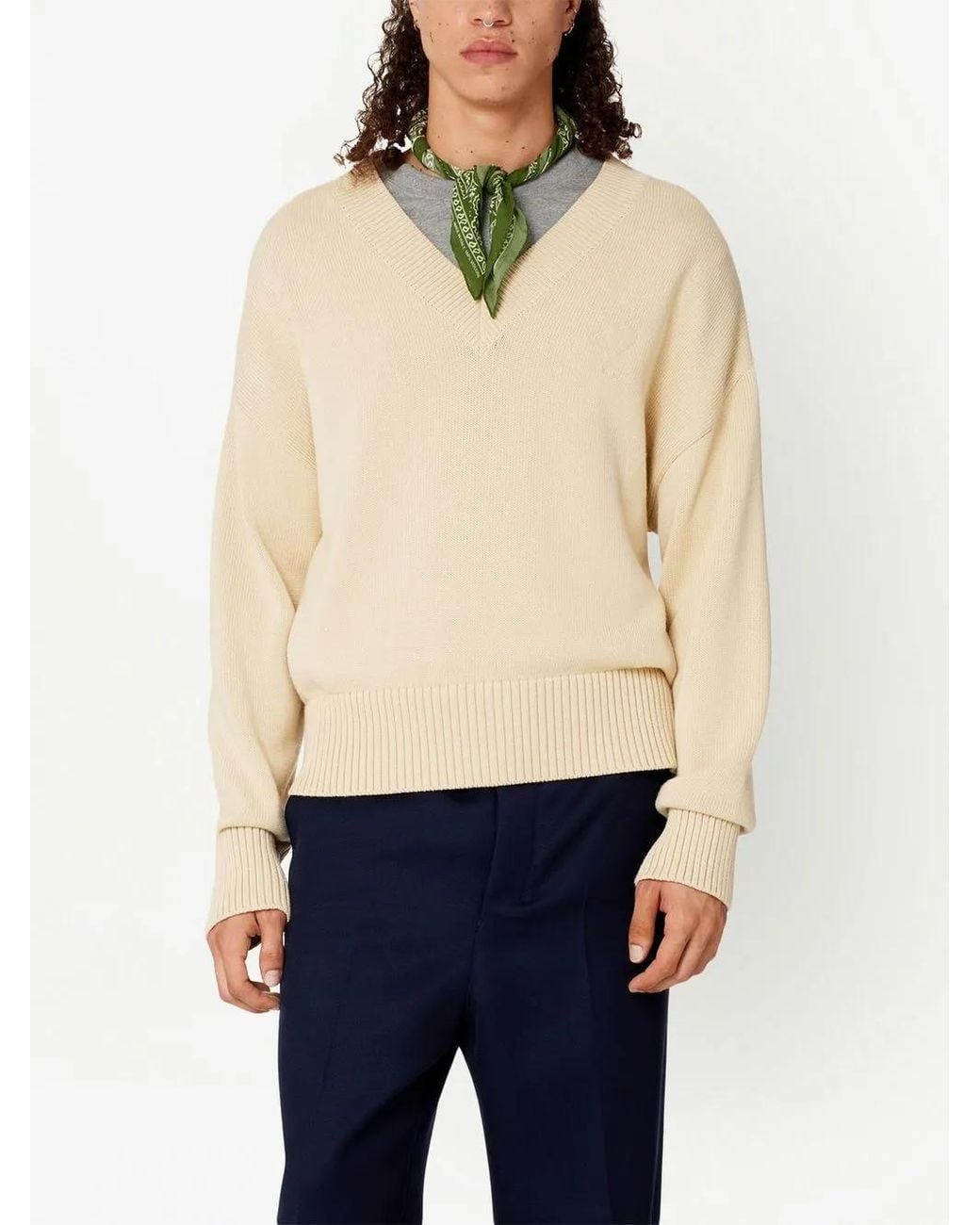 AMI White Ami De Coeur V-Neck Jumper