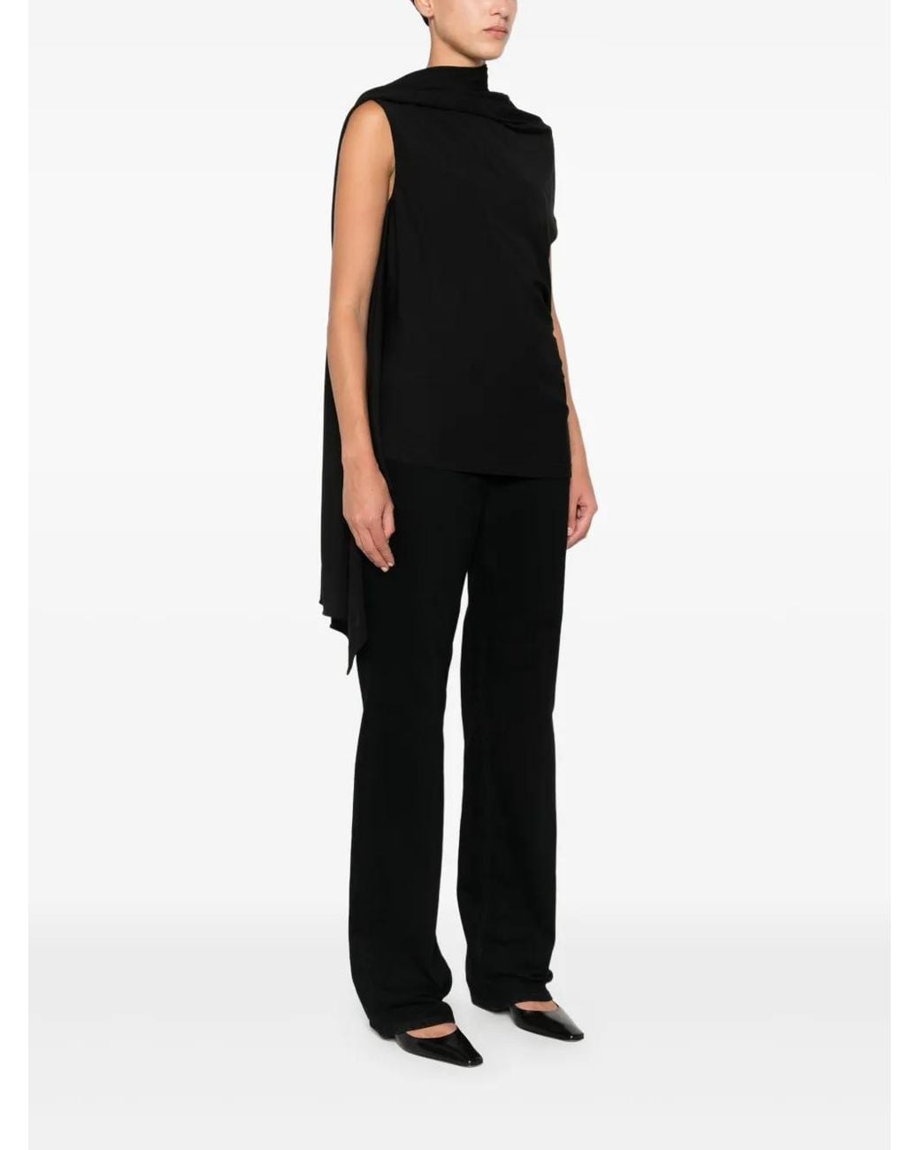 The Row Black Isadra Draped One-Shoulder Top