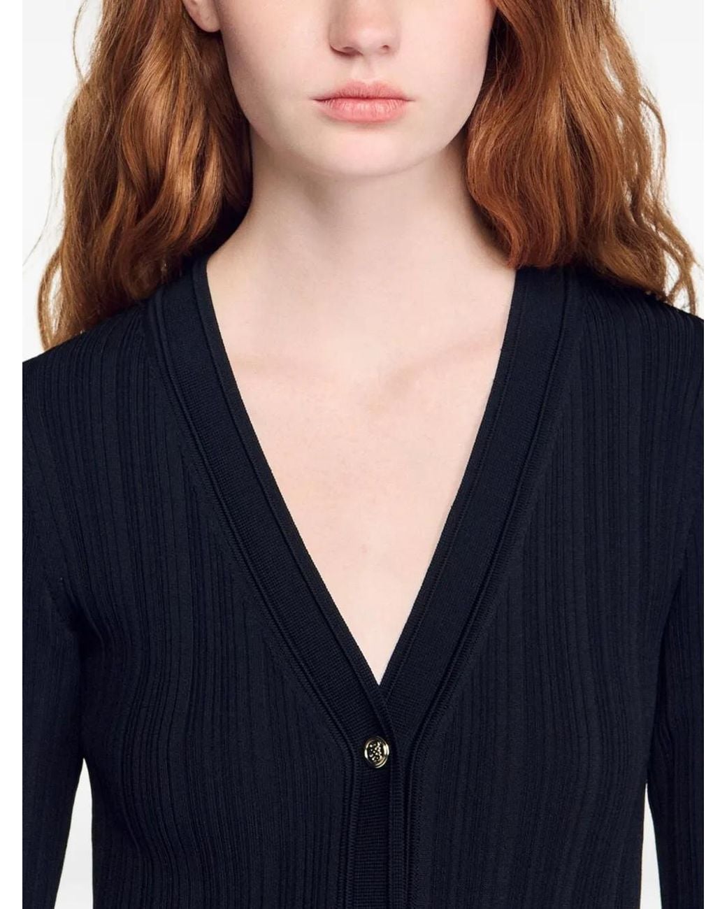 Sandro Black Long Knit Dress With Ruffles