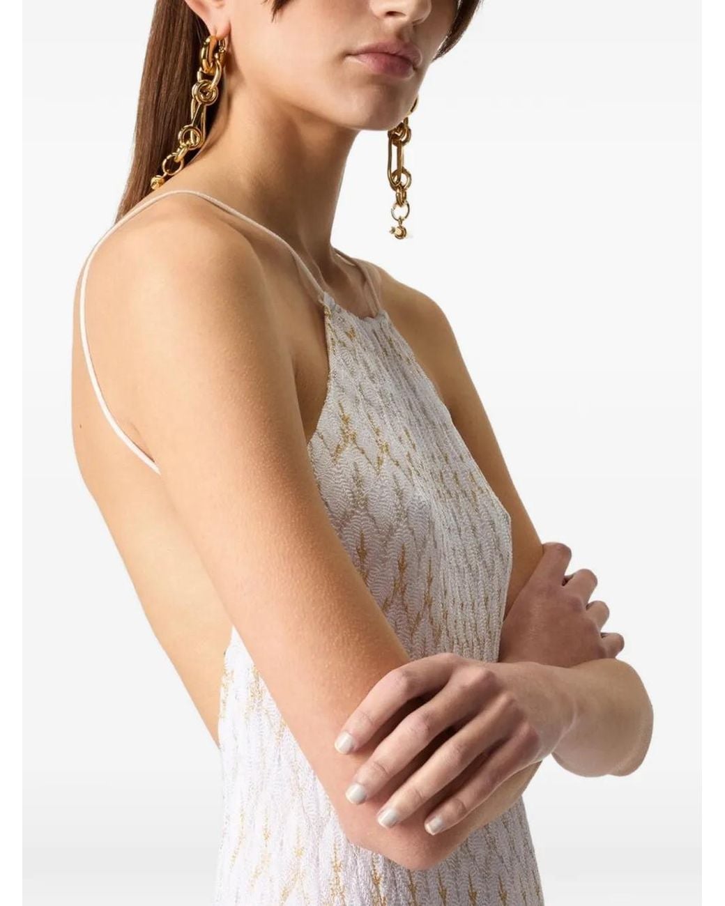 Missoni White Long Dress With Lace Motif And Open Back