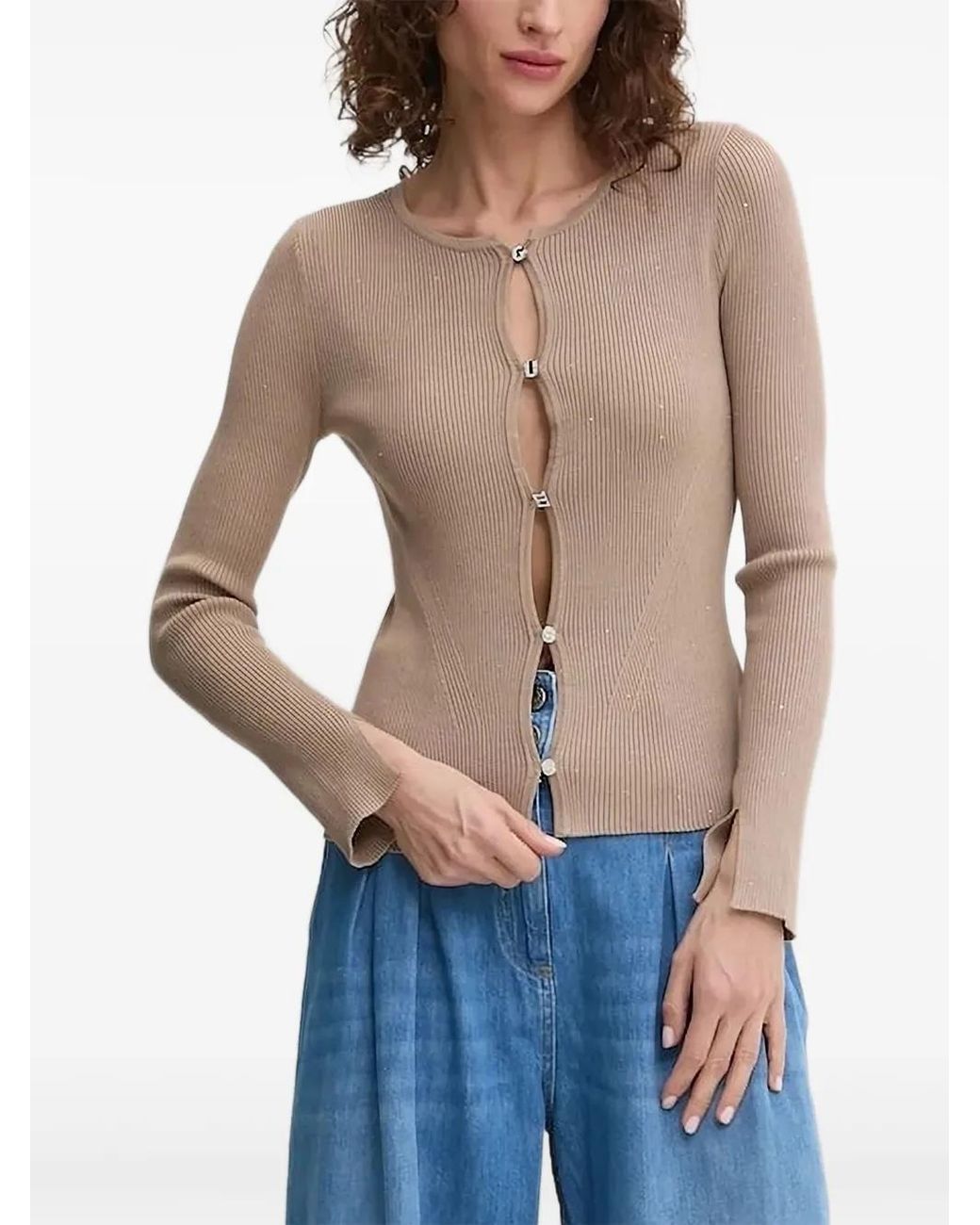 Guess Blue Sequin-Embellished Ribbed Cardigan