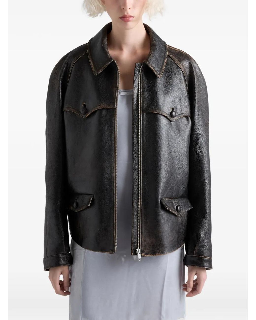 Prada Leren Jack in het Black