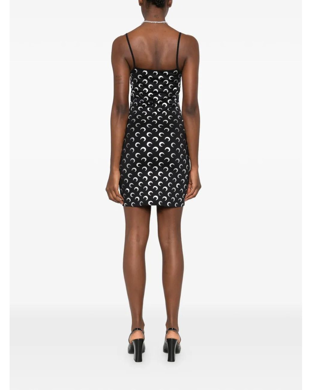 MARINE SERRE Black Moon Foil Printed Jersey Straps Mini Dress