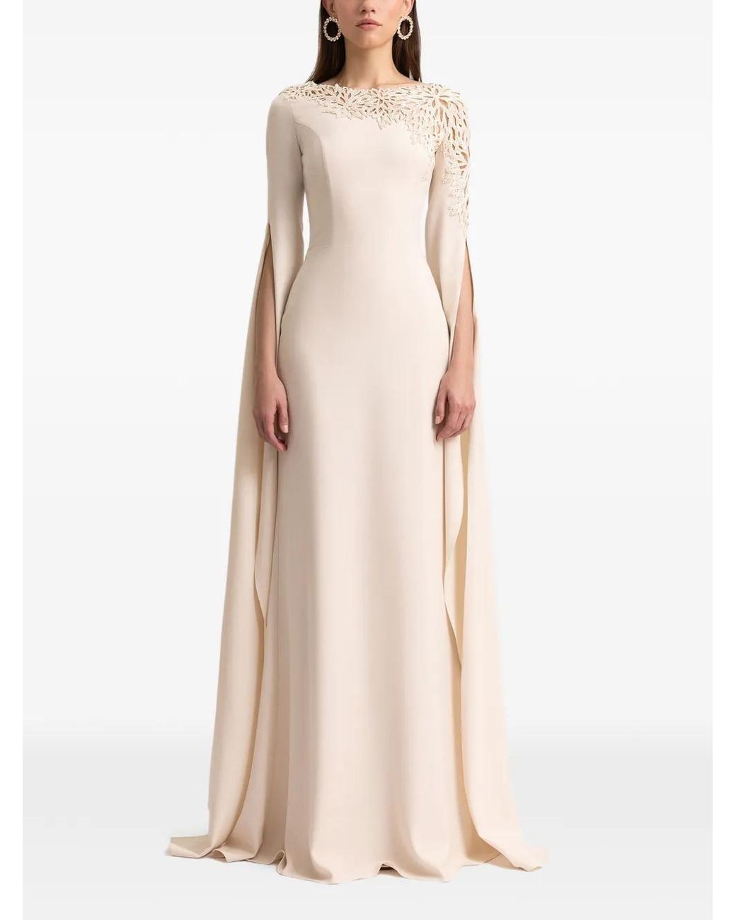 Gemy Maalouf Natural Beaded-Neckline Gown