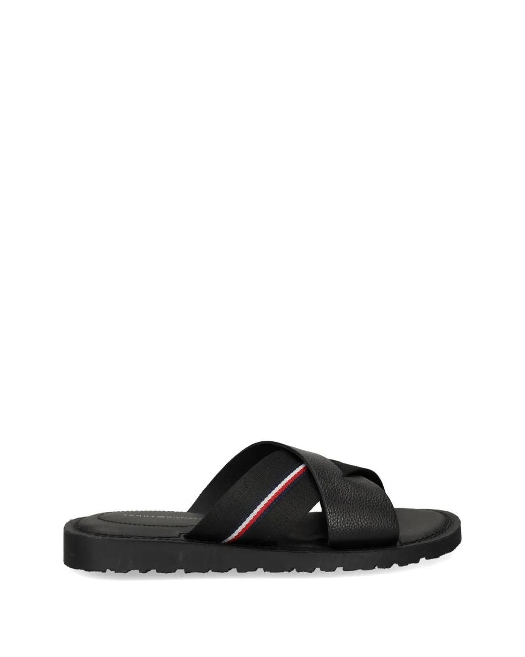 Tommy Hilfiger Black Sandales En Cuir À Brides Croisées for men