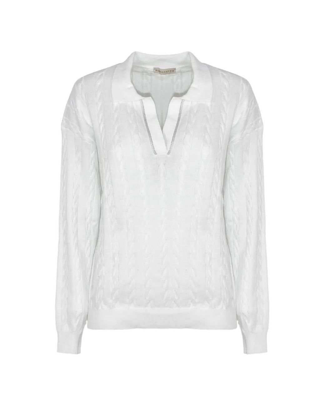 Purotatto White V-Neck Polo Top