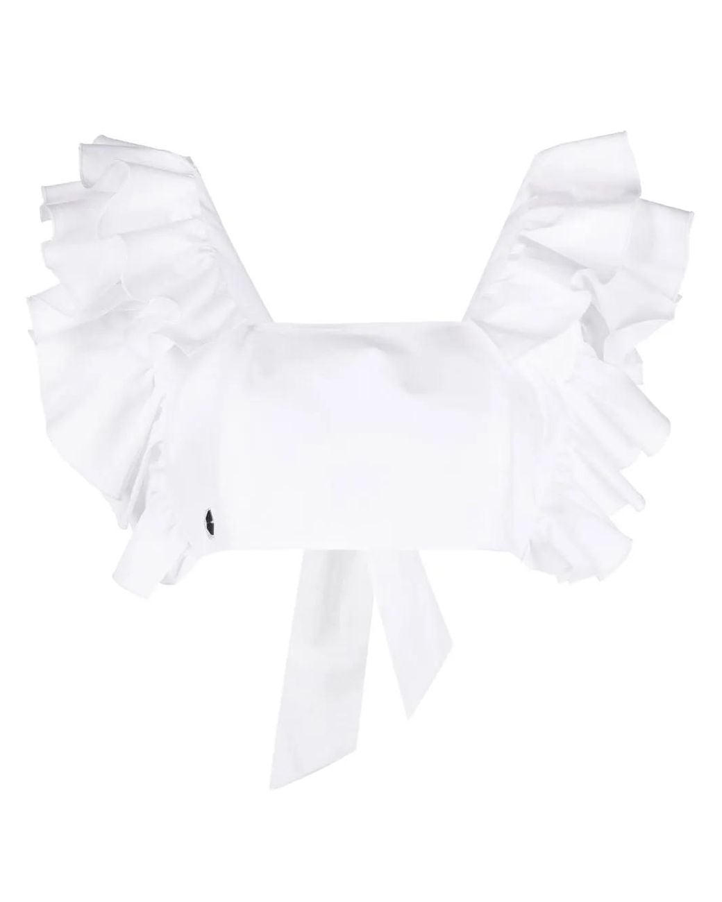 Philipp Plein White Cropped Ruffle-Trimmed Top