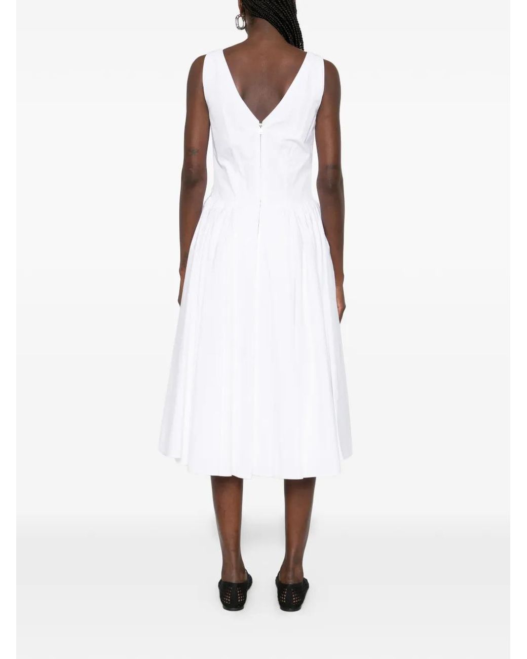 Prada White Midi V-Neck Floral Dress