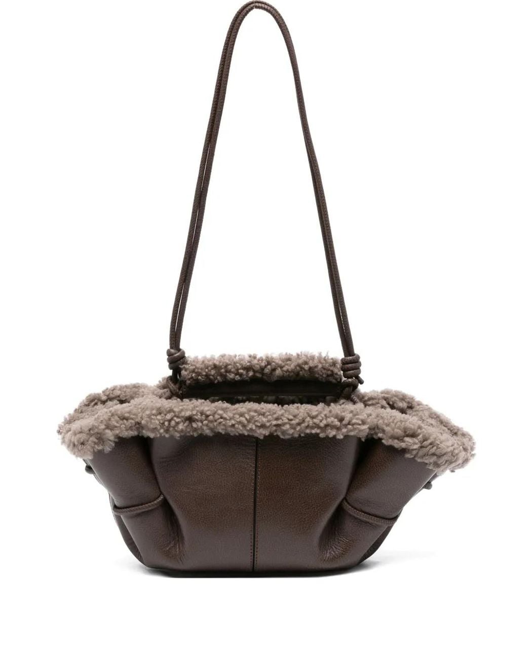 Hereu Black Leather Shearling Tote Bag