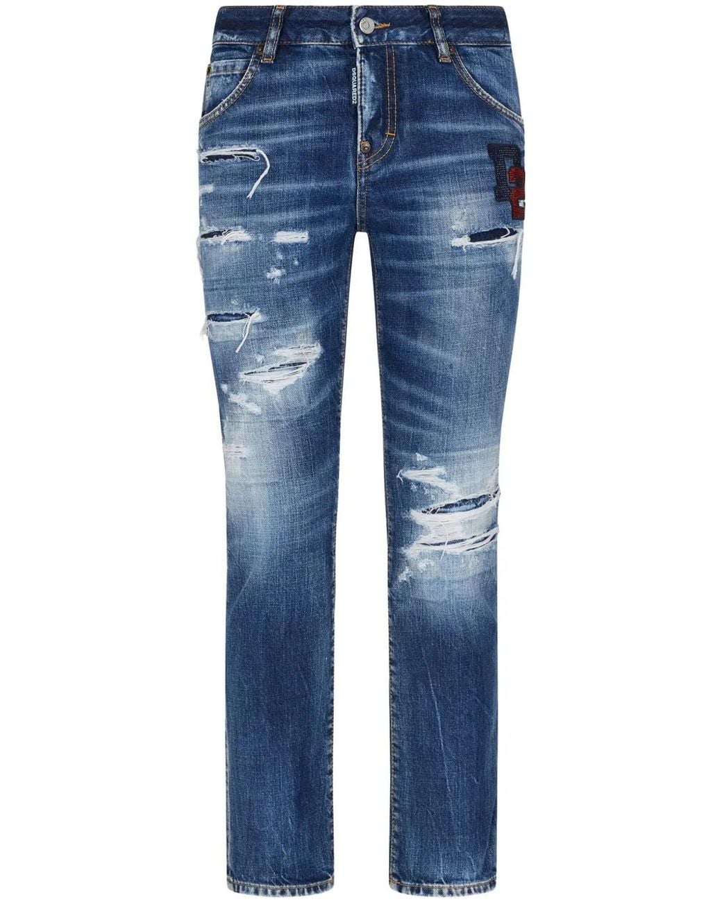 DSquared² Blue Boston Logo-Patch Cropped Jeans