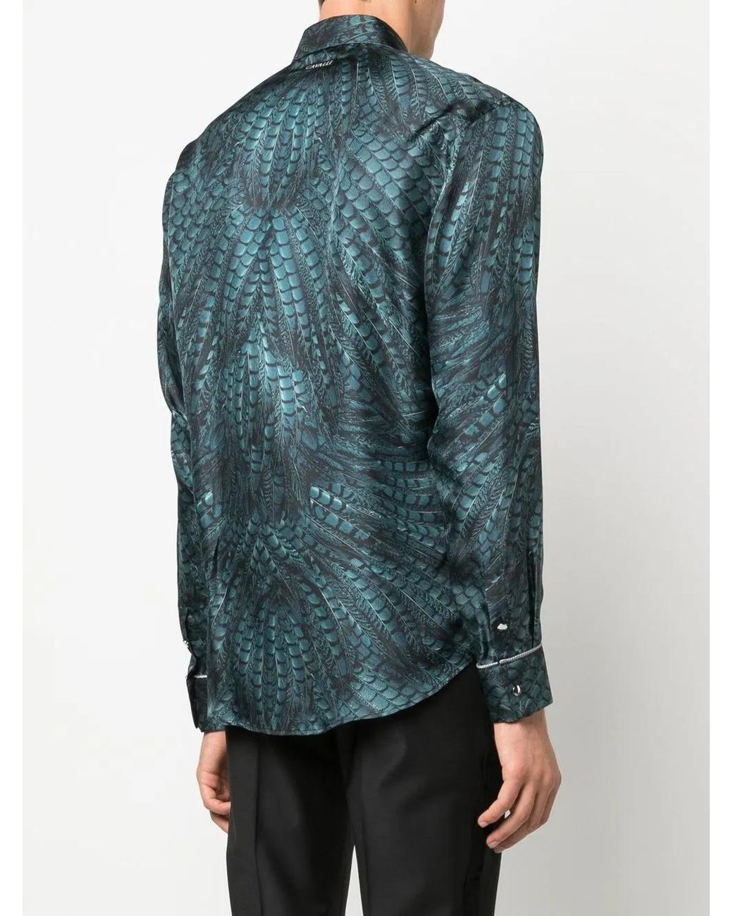 Roberto Cavalli Blue Falcon Print Silk Shirt for men