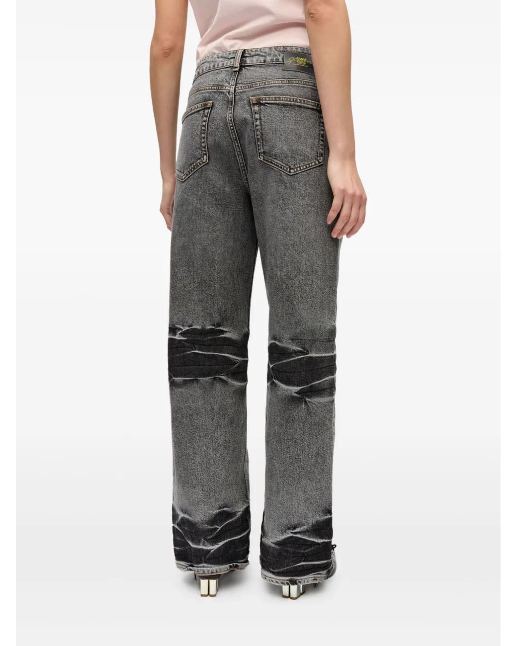 Ganni Gray Whiskering-Effect Wide-Leg Jeans