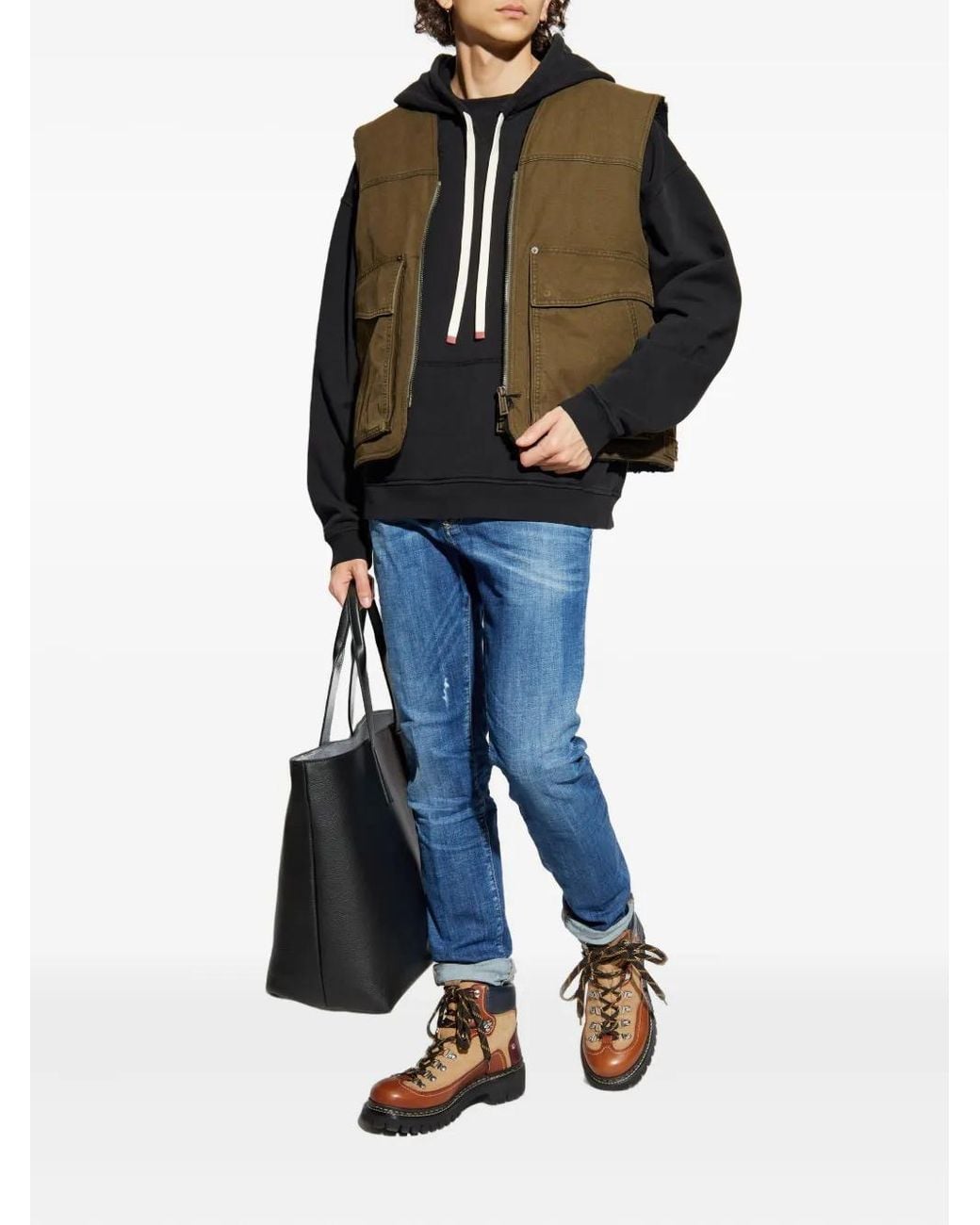 DSquared² Black Kangaroo-Pocket Drawstring Hoodie for men