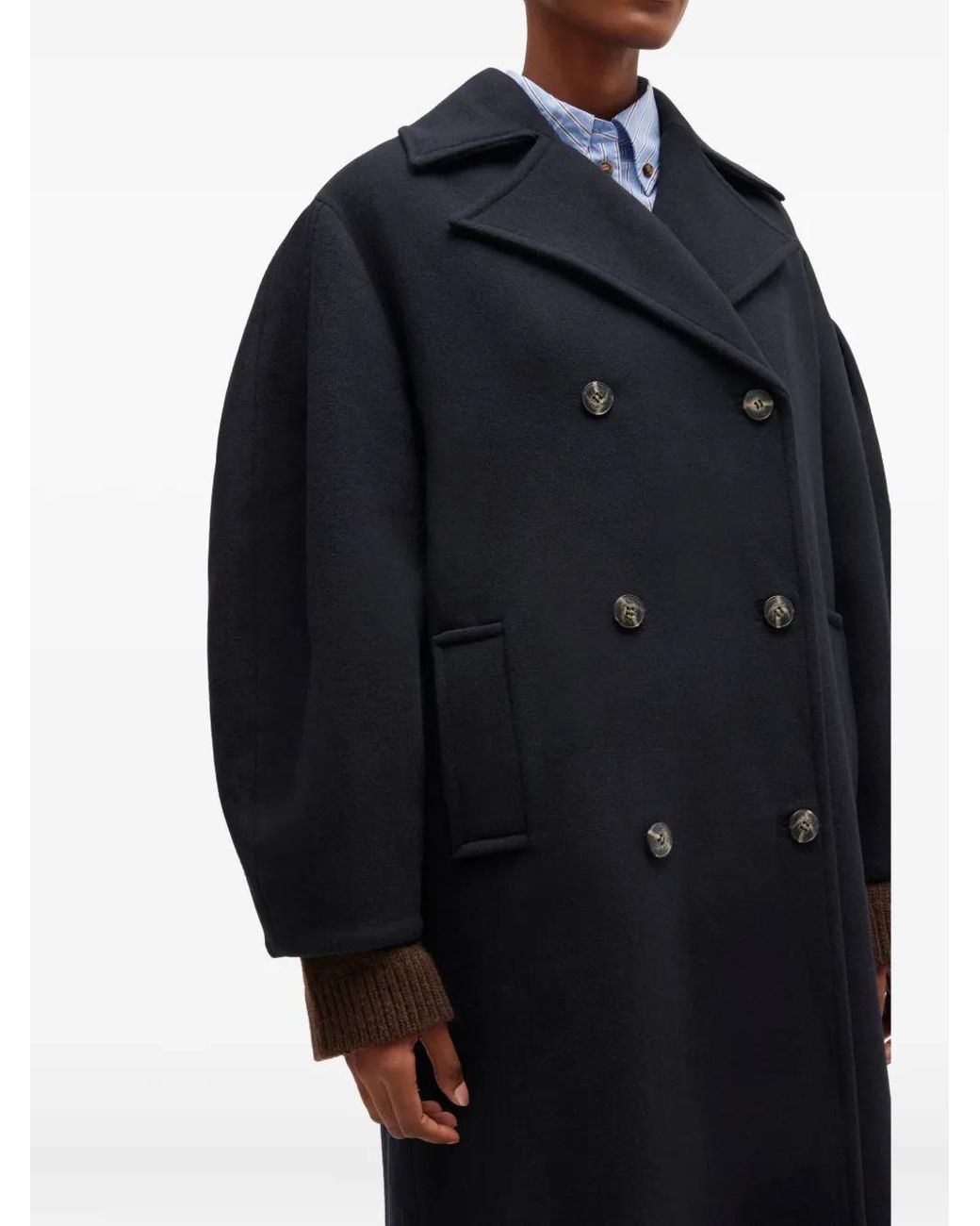 Ganni Blue Oversized Button-Front Coat With Pockets
