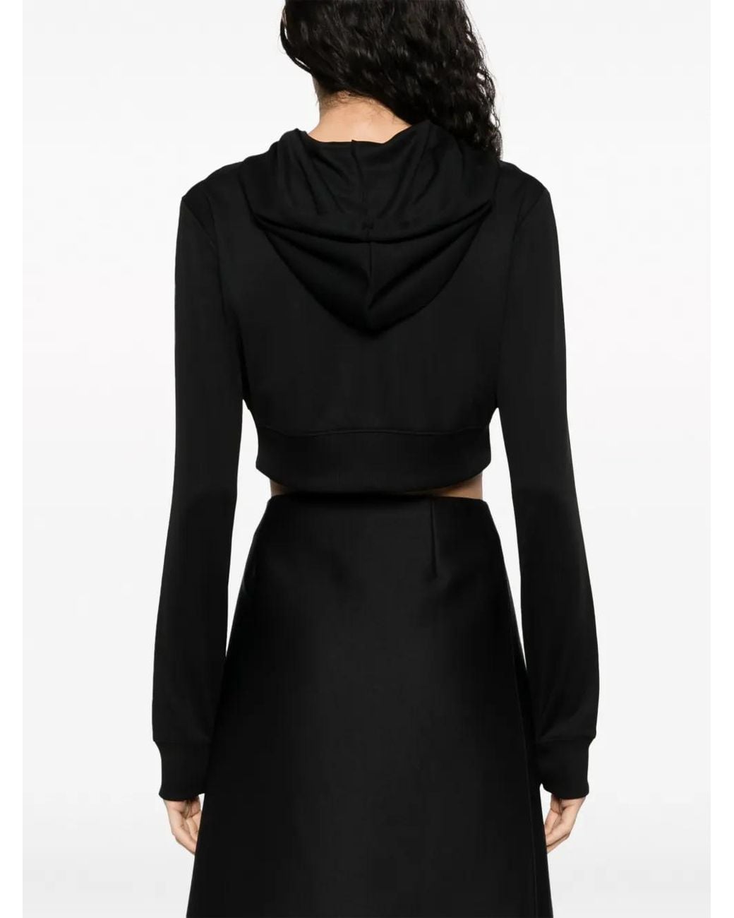 Courreges Black Logo-Patch Cropped Zipped Hoodie