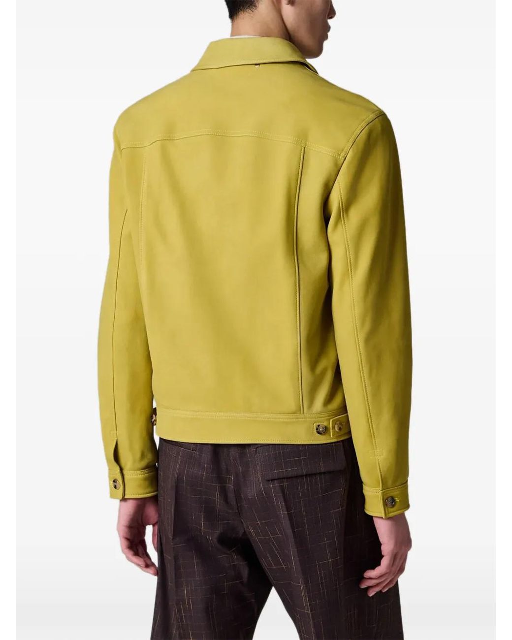 Paul Smith Yellow Nubuck Leather Pleated Trucker Jacket for men