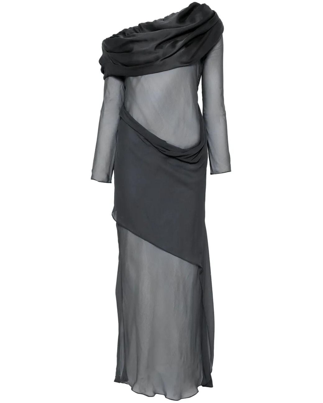 Christopher Esber Gray Silk Organza Off-Shoulder Maxi Dress