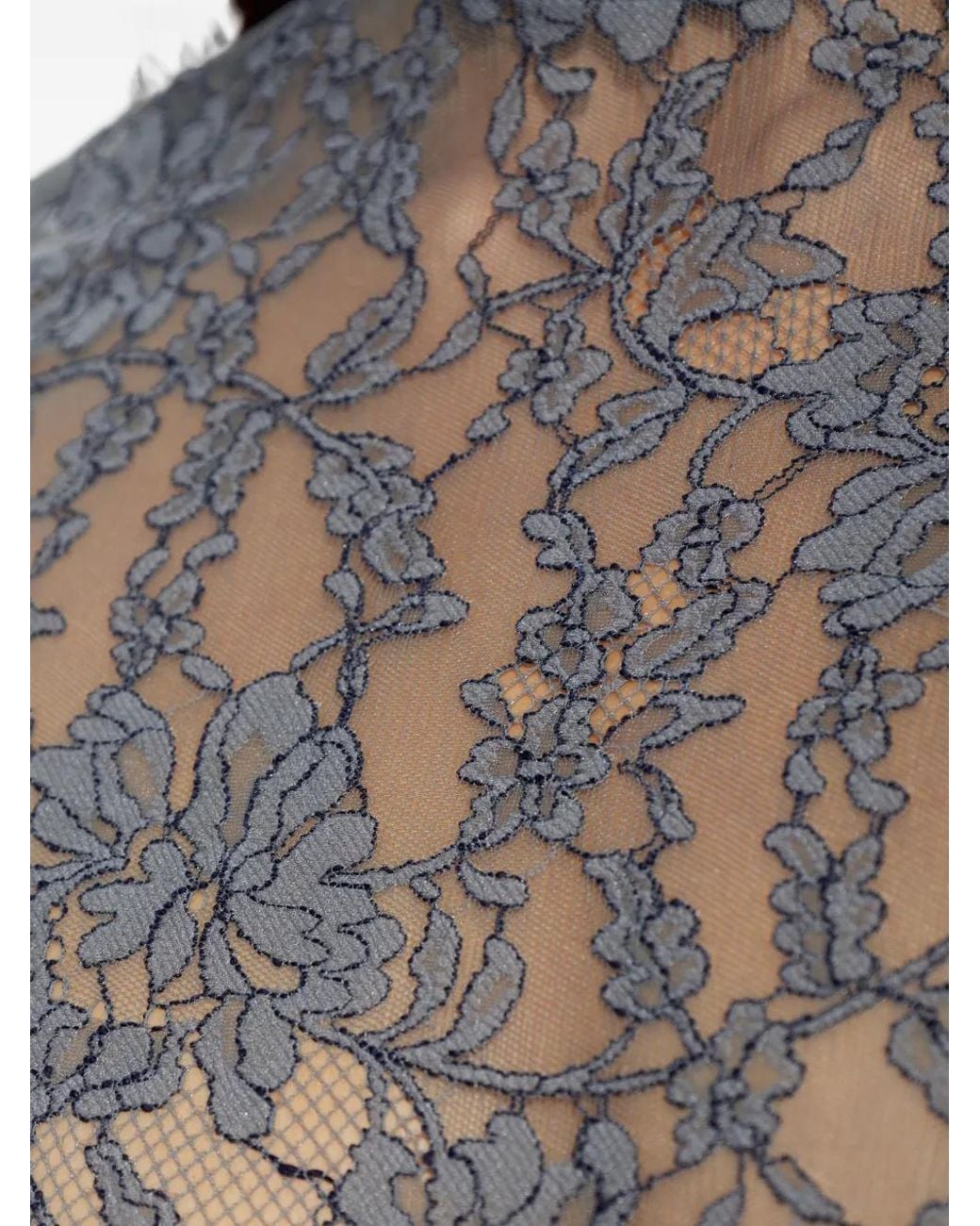 Valentino Garavani Gray Floral-Lace Long-Sleeve Bodysuit