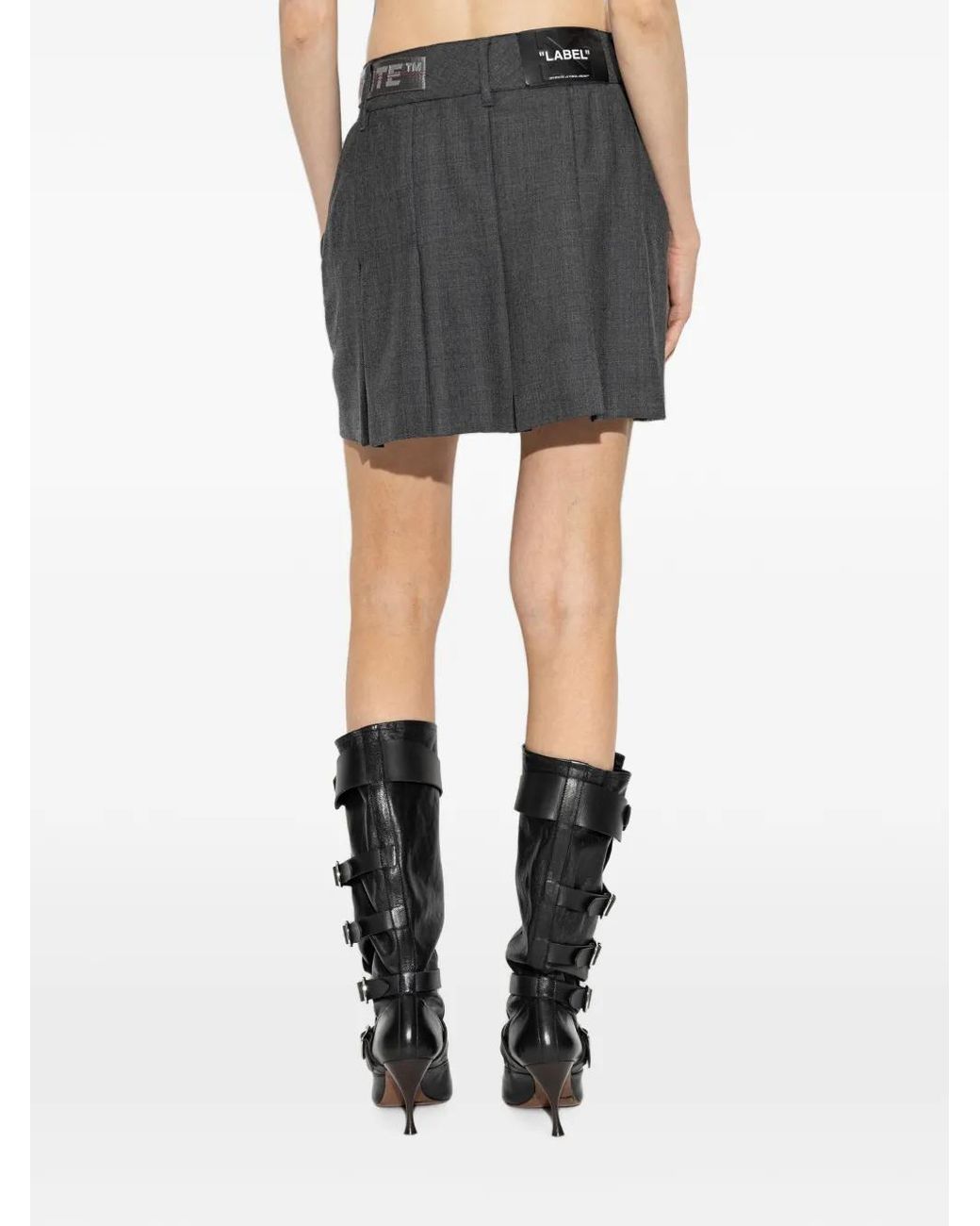 Off-White c/o Virgil Abloh Gray Industrial Logo-Patch Pleated Mini Skirt