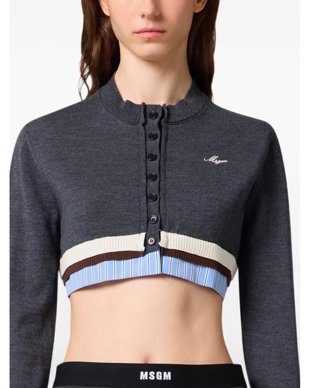 MSGM Blue Cropped Layered Cardigan