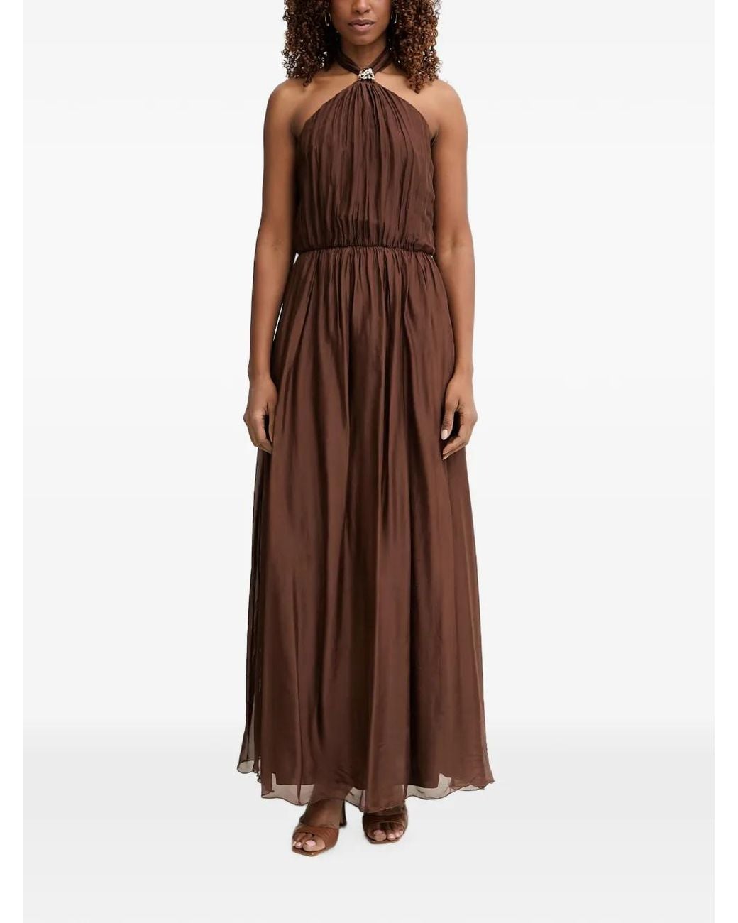 Haveone Brown Robe Longue À Dos-Nu