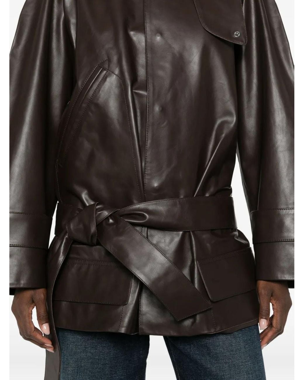 Victoria Beckham Black Belted Leather Coat