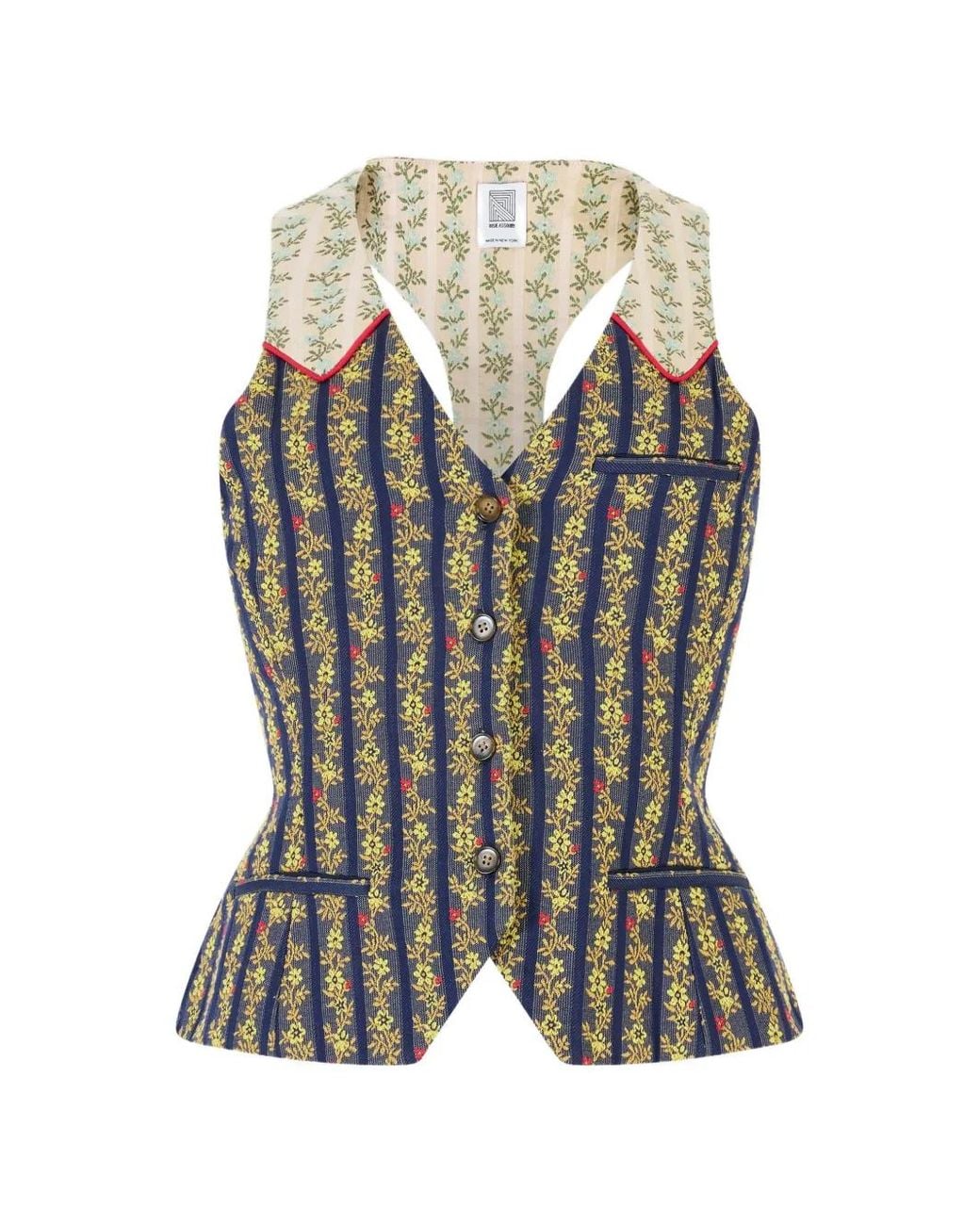 Rosie Assoulin Blue Floral-Print V-Neck Vest