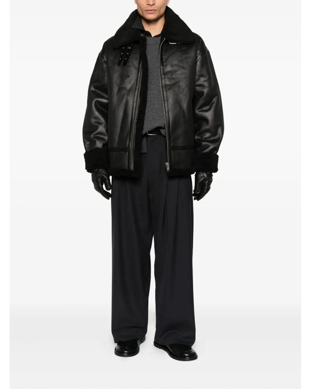 DUNST Black Shearling-Collar Zip Jacket for men