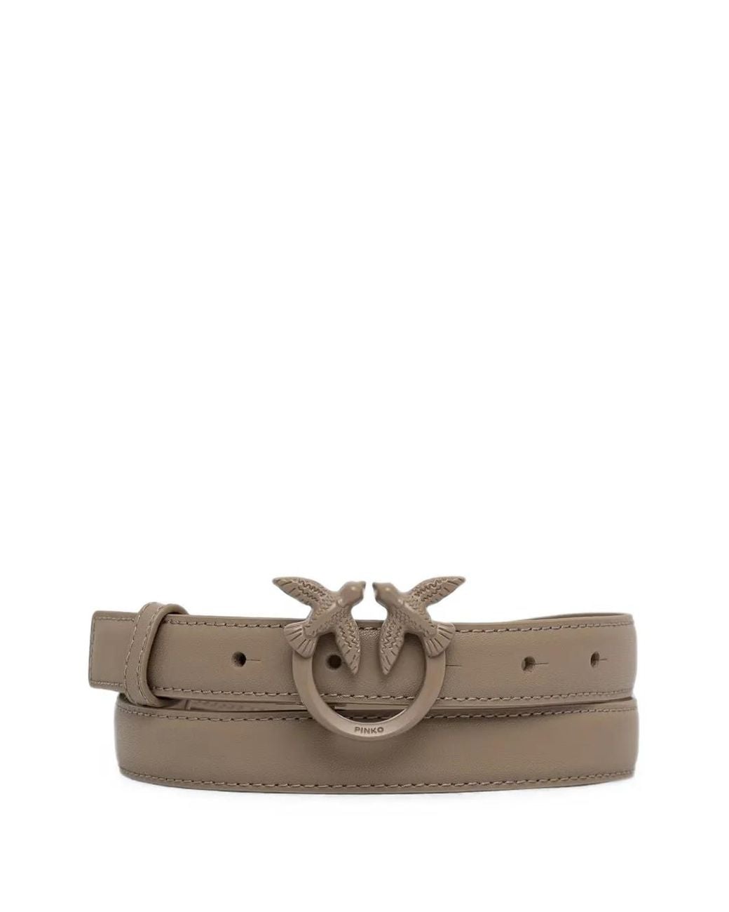 Pinko Gray Thin Colour-Block Love Birds Leather Belt