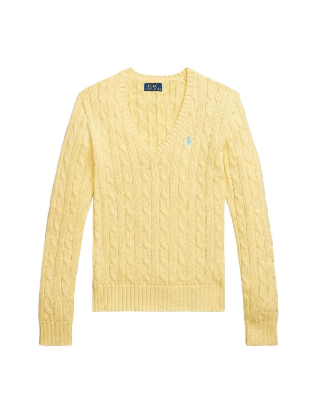 Polo Ralph Lauren Yellow Pull En Maille Torsadée À Col V
