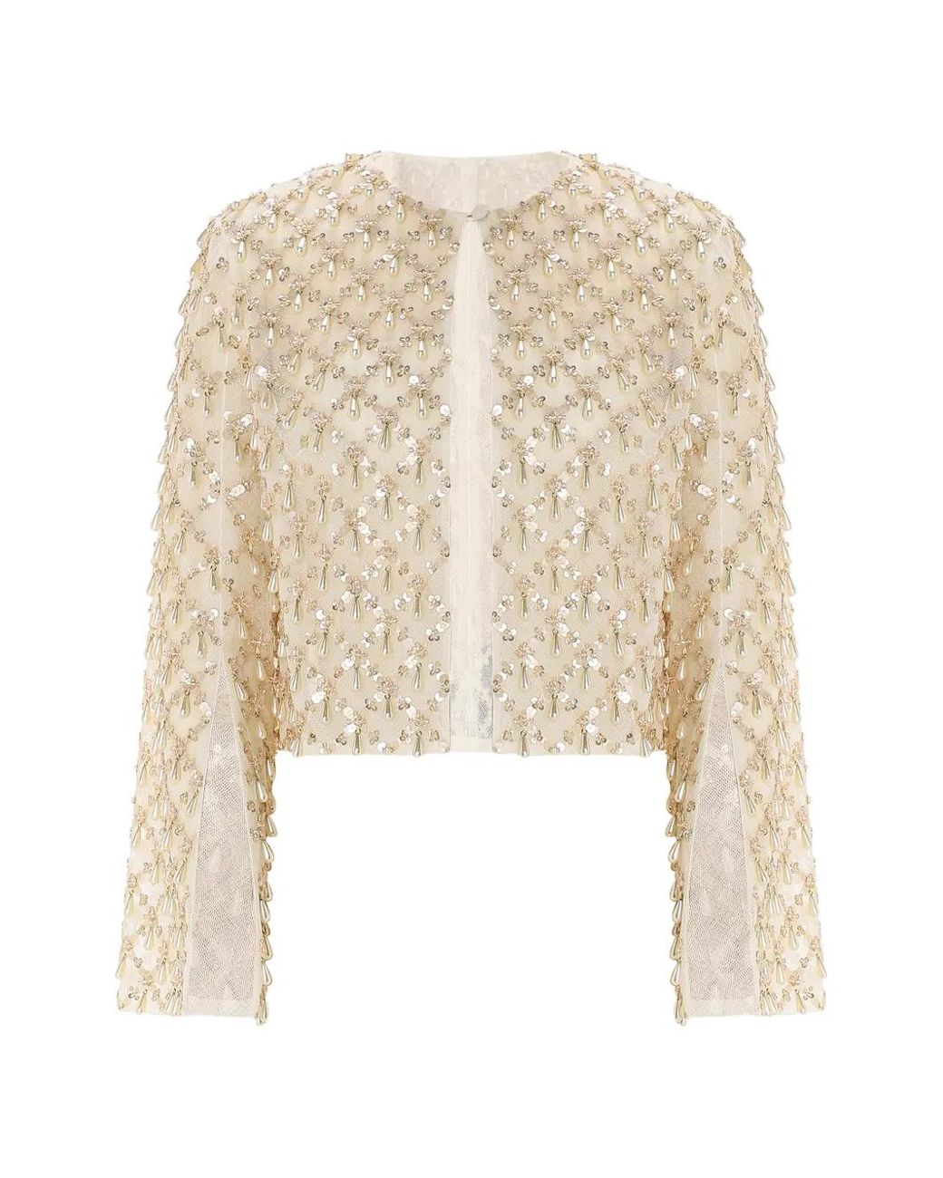 Rami Al Ali White Embellished Overlay-Top Tubino Maxi Gown