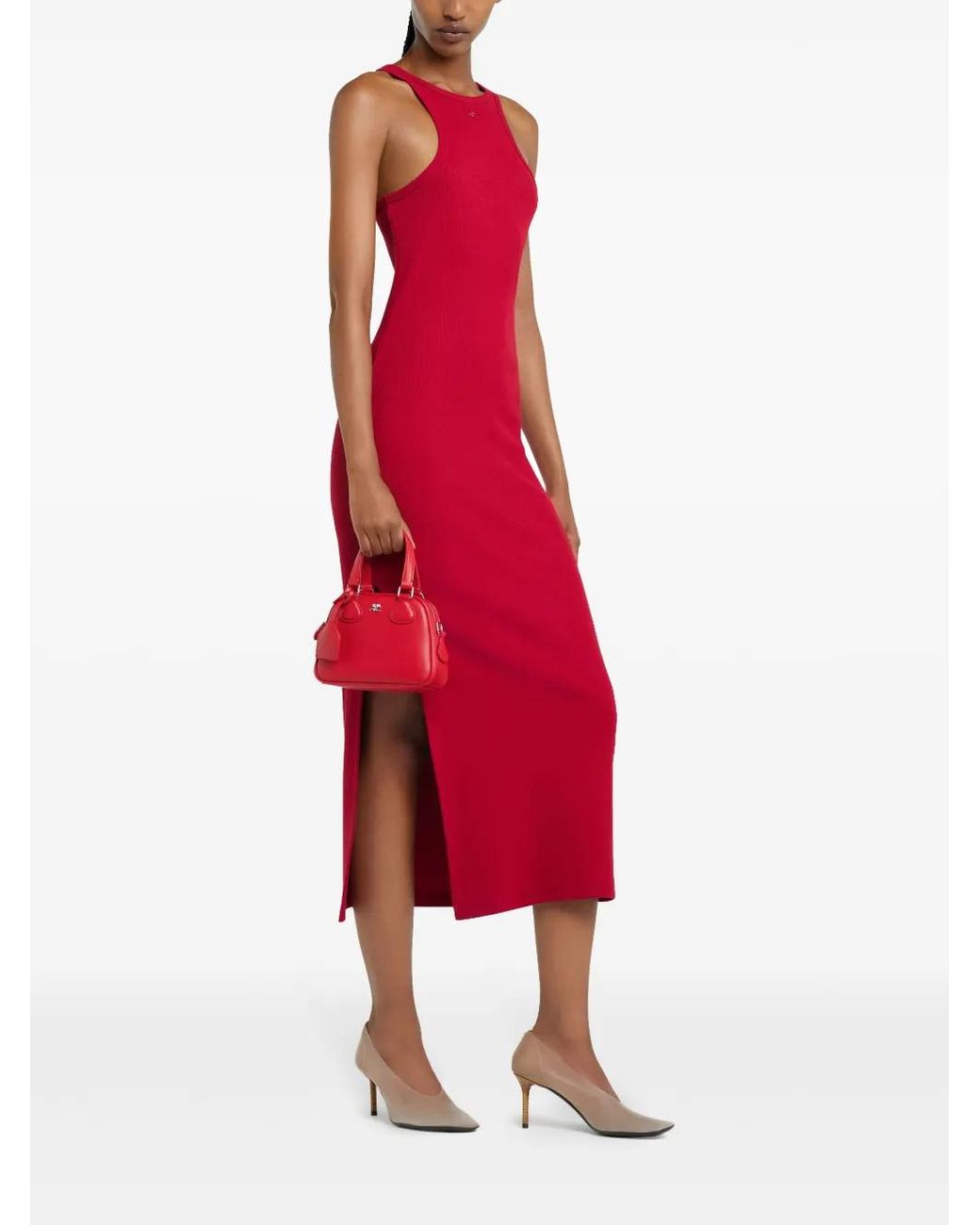 Courreges Red Ac Stud Tote Bag