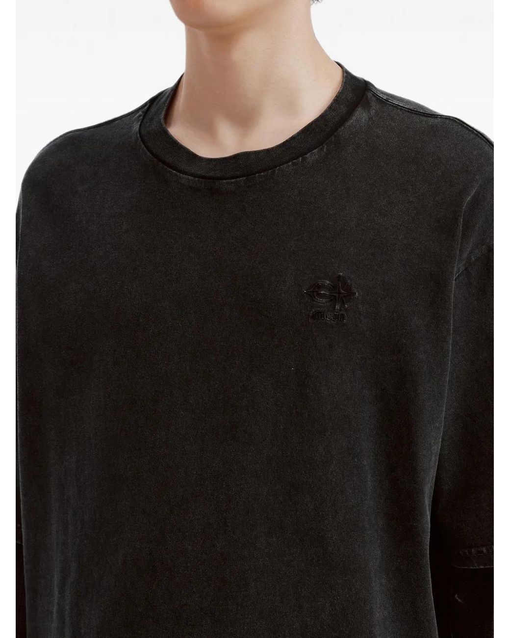 FIVE CM Black Layered-Sleeve Acid-Wash T-Shirt for men