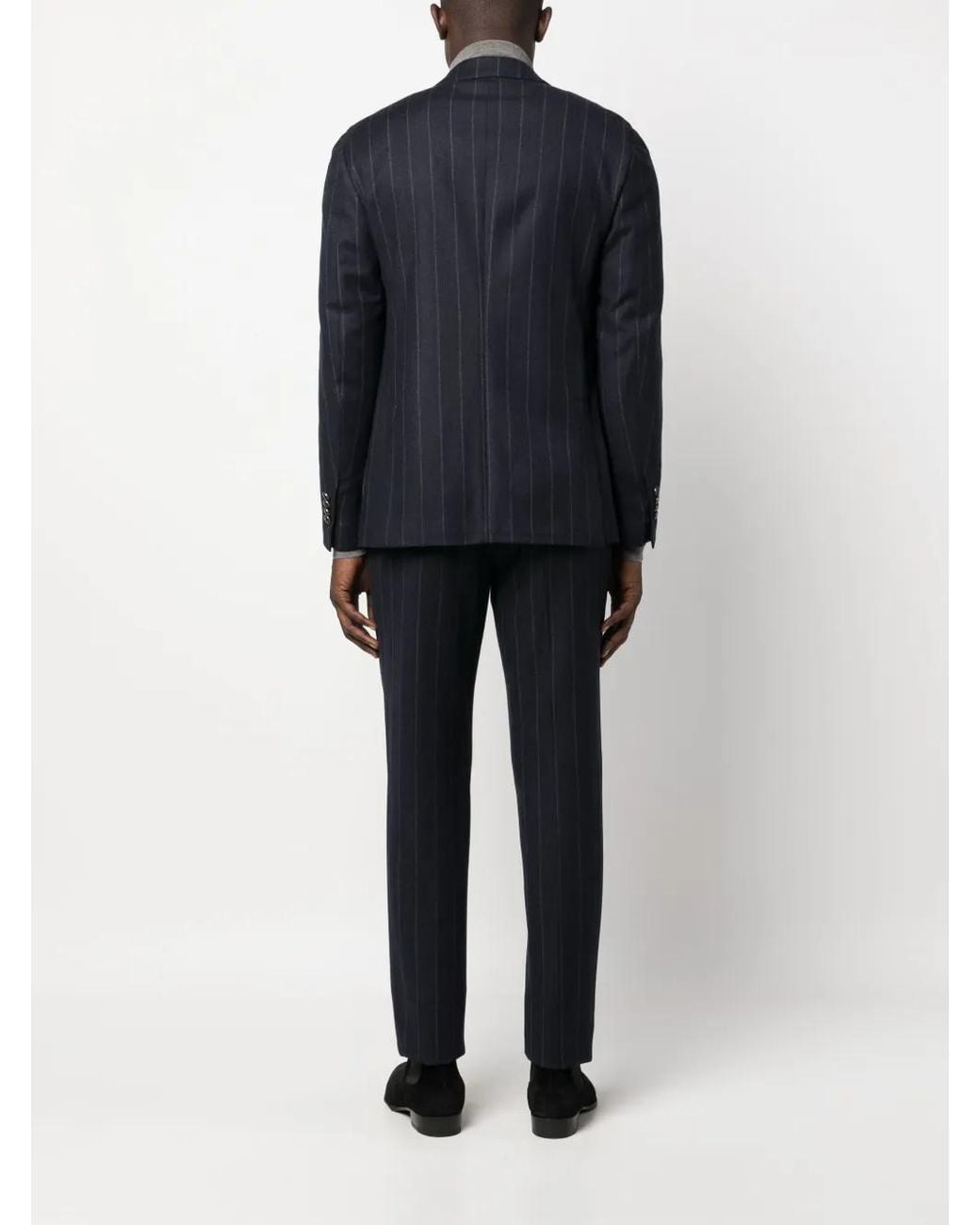 Lardini Blue Double-Breasted Pinstripe-Pattern Suit for men