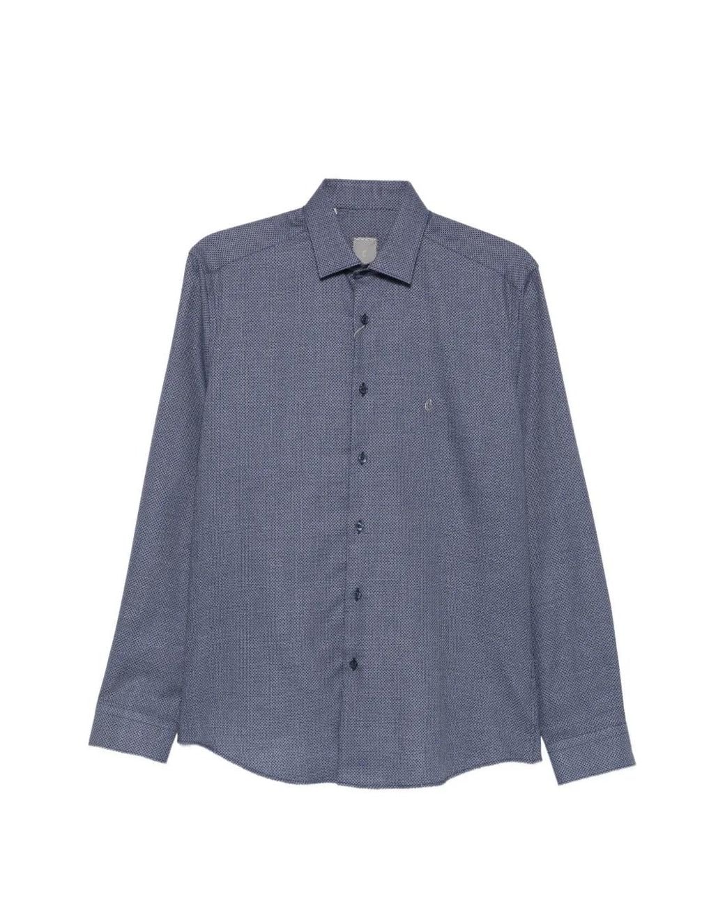 Carducci Blue Micro-Patterned Button-Down Shirt for men
