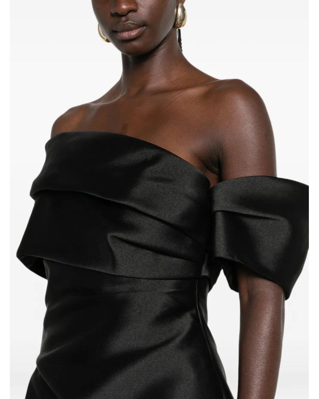 Solace London Black Robe Longue Lucine À Épaules Dénudées Et Détail Drapé