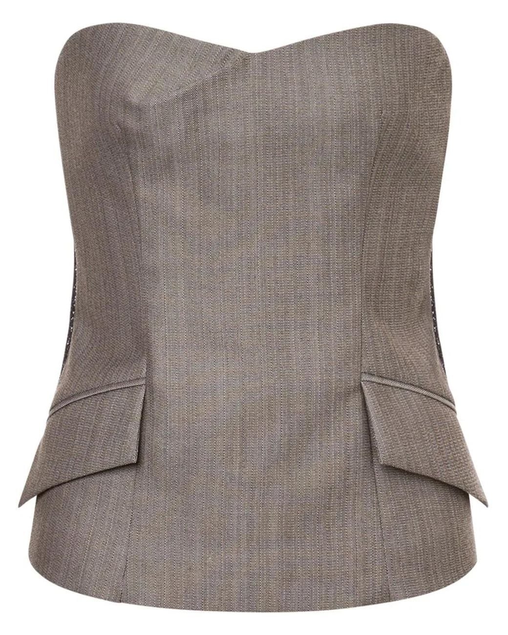 Alberta Ferretti Brown Wool Tweed Bustier Top
