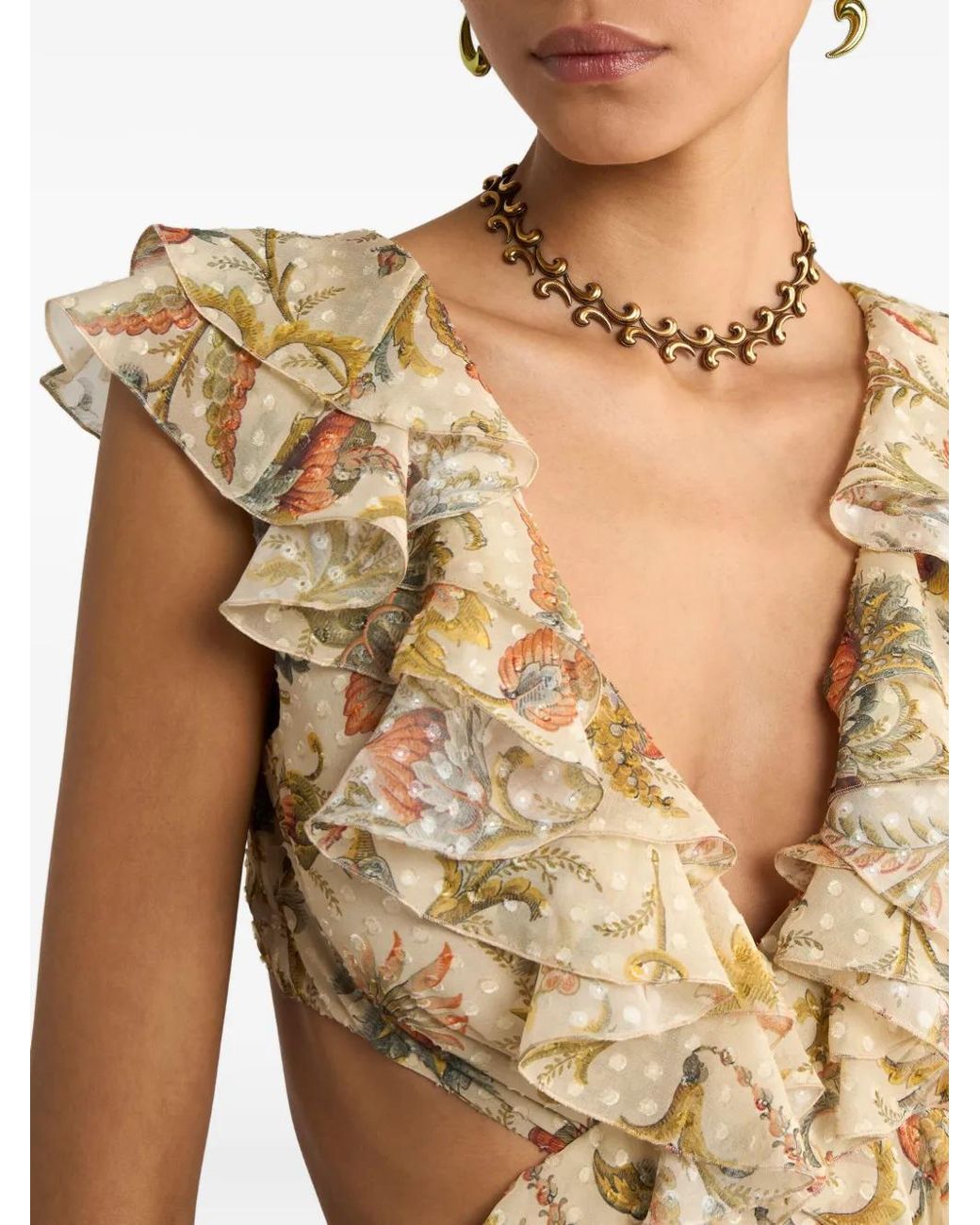 Etro Metallic Ruffled Cut-Out Maxi Dress