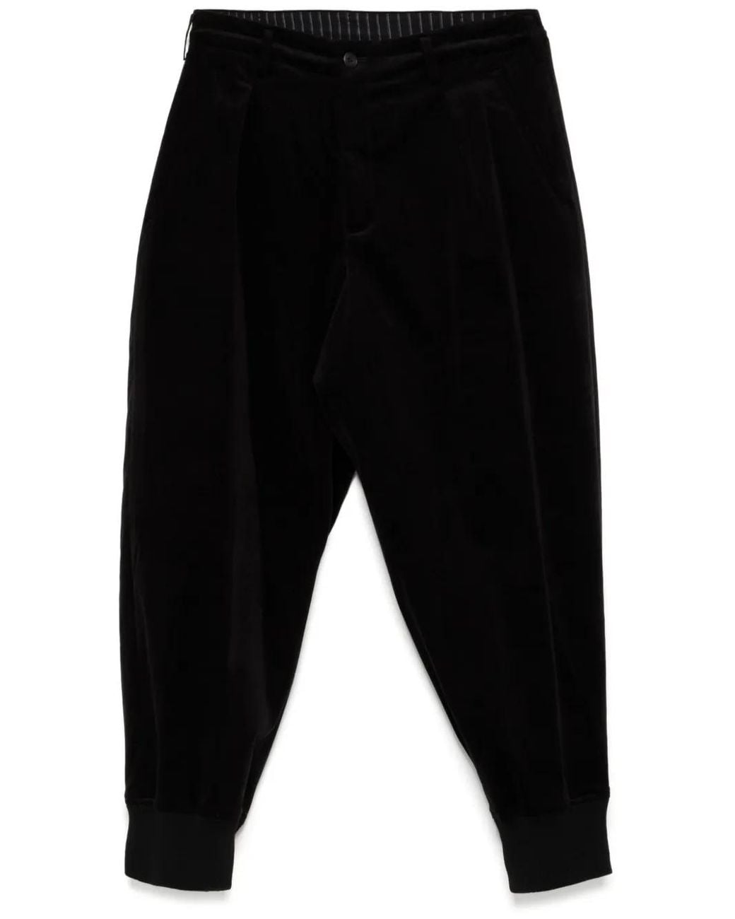 Yohji Yamamoto Black Velvet Tapered Trousers for men