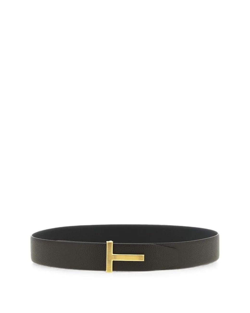 Tom Ford White Grain Leather Ridge Buckle T Belt for men