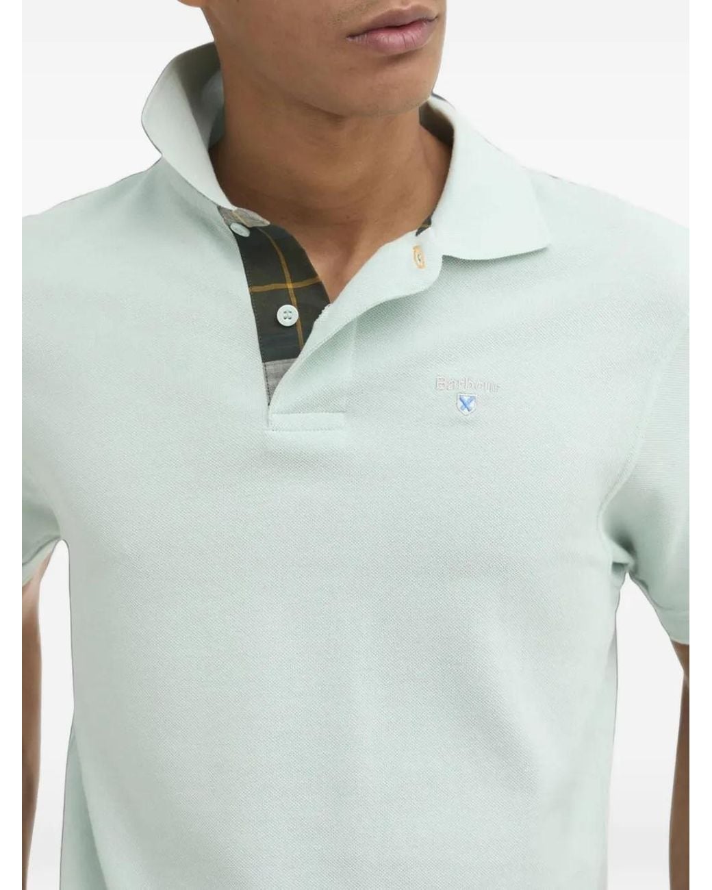 Barbour Green Tartan Pique Polo Shirt for men